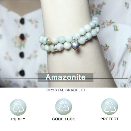 GDLKPYHS Healing Bracelets for Women - Amazonite Bracelet - Healing Prayers Crystal Bracelet, 8mm Natural Stone Stress Relief Yoga Beads Get Well Soon Gifts