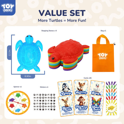 TOY Life 6 Pcs Turtle Balance Stepping Stone for Kids, Indoor Outside Toys for Kids Ages 4-8, Toddler Outdoor Toys, Stepping Stones Game, with Cards and Spinner