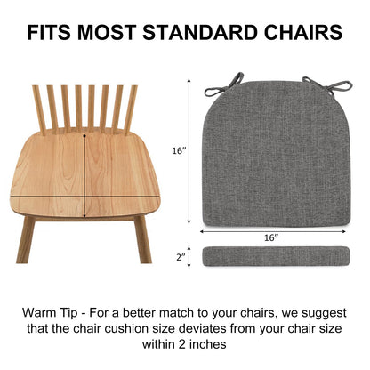 Wellsin Chair Cushions for Dining Chairs 6 Pack - Kitchen Chair Cushions with Ties and Non-Slip Backing - Dining Chair Pads 16"X16"X2", Dark Gray