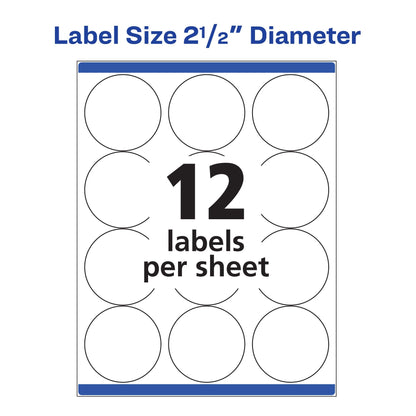Avery Round Printable Labels, 2.5" Diameter, Matte White, Sure Feed Technology, Laser & Inkjet Compatible, 300 Blank Labels Total, Great for Branding, Packages, School Supplies, and More (5294)