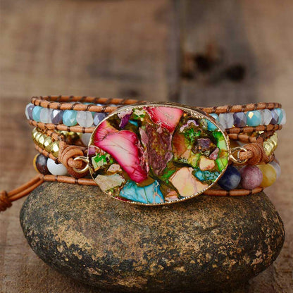 ZOSOJONA Boho Wrap Bracelets Natural Jasper Crystal Stone Variety Beads Strand Bracelet Jewelry Collection For Women