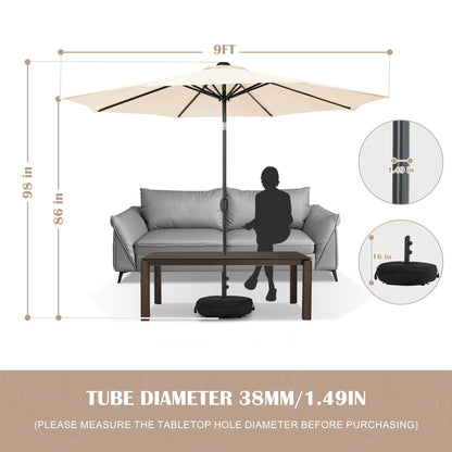 Sundale Outdoor 9FT Patio Umbrella with Sand Bag Umbrella Base, Outdoor Umbrella with Tilt and Crank, Beige
