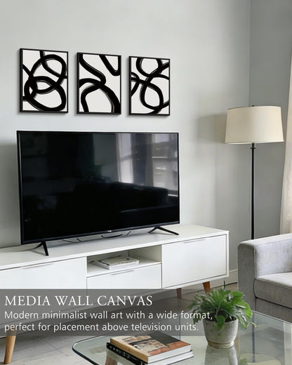 KUVIOKE Black and Grey Abstract Framed Wall Art Ink Wash Minimalist Lines Painting Artwork for Bedroom Hallway 12x16in (Black Framed)