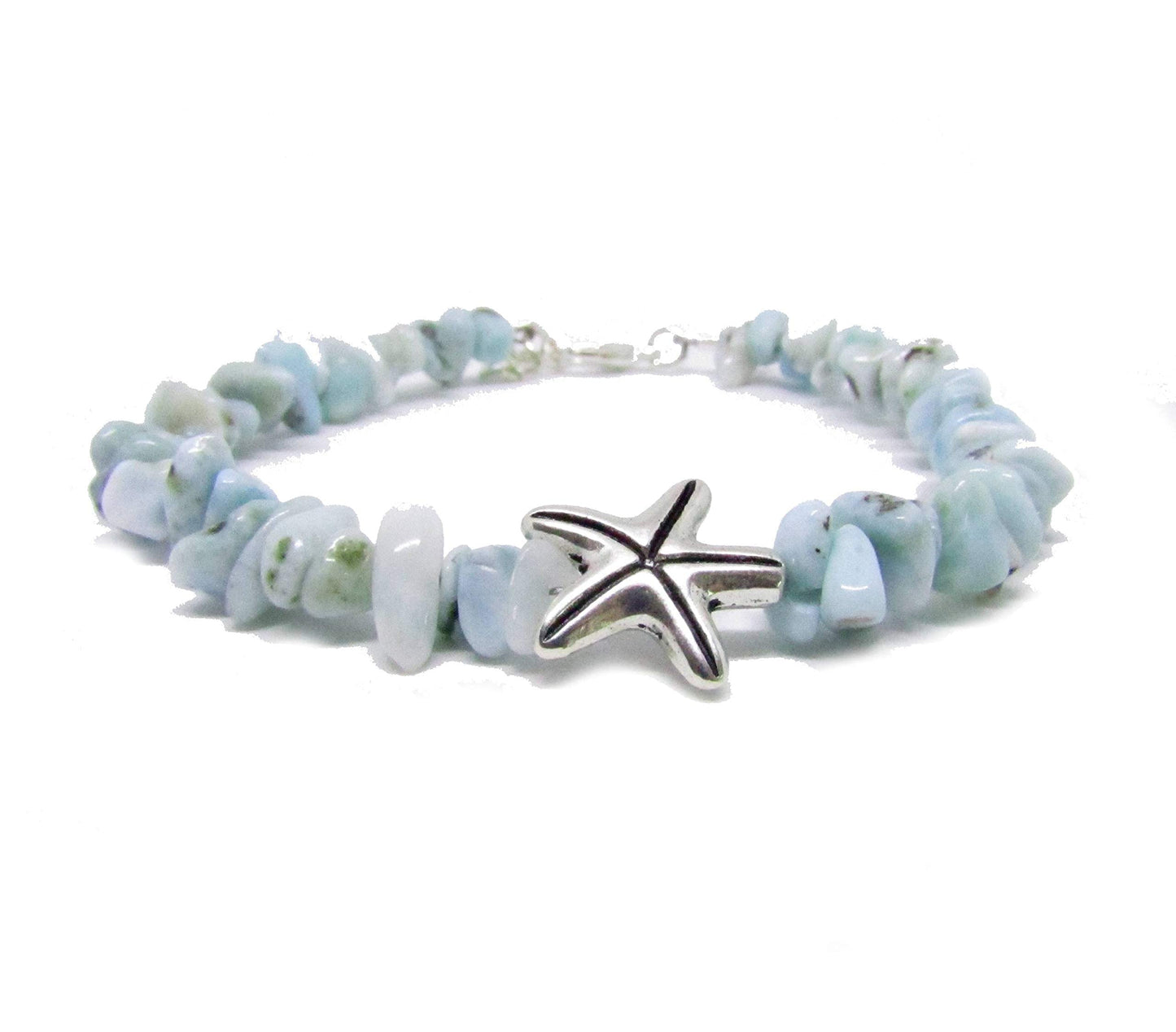 Larimar Stone Bracelet with Starfish Charm - Handcrafted Spiritual Jewelry for Healing and Meditation