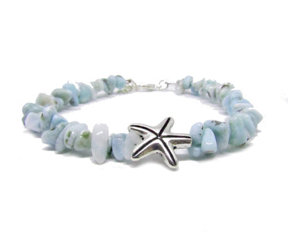 Larimar Stone Bracelet with Starfish Charm - Handcrafted Spiritual Jewelry for Healing and Meditation