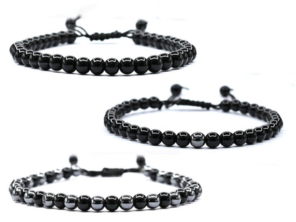 Amazing Gemstone Lymph Detox Magnetic Bracelet Ankle, Black Obsidian Hematite Bracelet Pulseras Para Hombres Mujer Stocking Stuffers (Set of 3)
