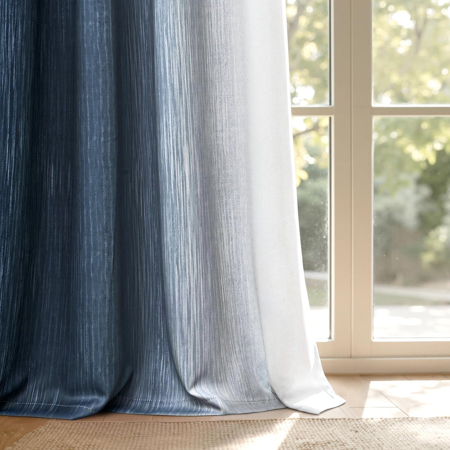 MIULEE Ombre 100% Blackout Curtains, Navy Blue and Greyish White Full Room Darkening Thermal Insulated 84 Inches Long Drapes for Bedroom/Living Room Grommet Window Treatments Modern 52Wx84L, Set of 2