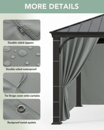 RichSets Gazebo Curtains Outdoor Waterproof - 10'Wx10'Lx7'H Weatherproof Patio Pergola Outside Curtains, Gazebo Universal Replacement Privacy Curtains, 4 Panels Sidewall Drapes with Zipper, Grey