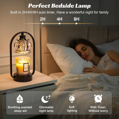 Shang Chiang Candle Warmer Lamp, Electric Light with Timer Dimmer Clear Flower Shape Wax Melt Warmer for Birthday, Mothers Day, House Warming Gift (Includes 2 Bulbs)