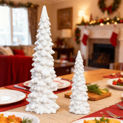 Set of 2 White Glitter Resin Trees,Small Pine Tree Figurines Decorative Christmas Trees Tabletop Centerpieces Decor for Christmas,Xmas,Holiday,9.6'' / 6.1''
