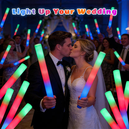 SHQDD 56PCS Foam Glow Sticks Bulk, Light up Foam Sticks with 3 Modes of Color Flashing, Glow Sticks Party Pack, Light up in the Dark Party Supplies for Wedding, Concert, New Year, Halloween