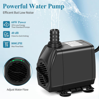 Pond Waterfall Spillway Kit with Filter Media & 800 GPH Pump, 304 Stainless Steel Waterfall Box, 9.8FT Hose, Complete Pond Kit for Outdoor Ponds, Koi Ponds, Fountain (11.8"L x 12"W x 5.1"H)