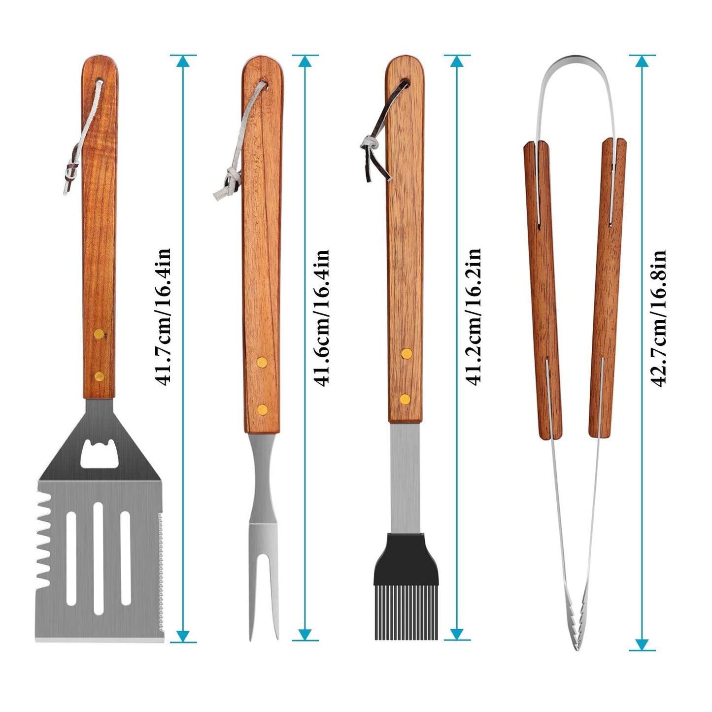IMAGE Wooded BBQ Accessories Grilling Tools,Stainless Steel BBQ Tools Grill Tools Set for Cooking, Backyard Barbecue & Outdoor Camping Gift for Man Dad Women Barbecue Enthusiasts Set of 4
