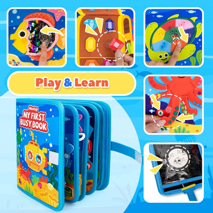 Mootop Busy Book for Toddlers, Busy Board Felt Quiet Book for Baby Sensory Board Learning Activities Travel Toys for Fine Motor Skills, Quiet Book with Life Skills, Cognition, Sorting, Matching