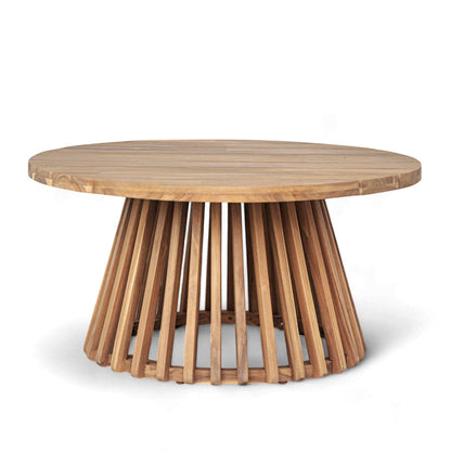 Christopher Knight Home Hakee Acacia Wood Patio Coffee Table, Round Coffee Table with Unique Wooden Base, Stylish Indoor/Outdoor Table, Easy Assembly, 31.5" x 31.5" x 16", Light Teak