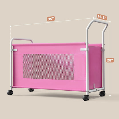 KEEGH Extra Large Toy Box for Kids with 360° Rotating Wheels, Heavy Duty Toy Chest for Boys and Girls, Toy Storage Organizer for Kids, Toy Bins for Living Room, Nursery, Bedroom (Pink)