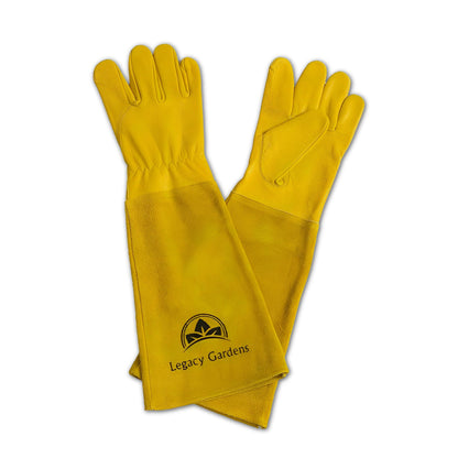 Leather Gardening Gloves for Women & Men, Long Garden Gloves, Cowhide Gauntlet Rose Pruning Thorn Resistant, Forearm Protection, Large, yellow