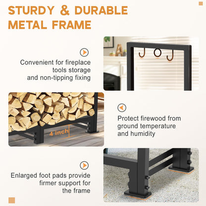 LOENIY 4ft Firewood Rack Outdoor with Waterproof Widened Cover, Heavy Duty Firewood Holder includes Carrier Bag, Powder-coated Wood Rack with Hooks, Firewood Storage Rack for Fireplace Deck Patio