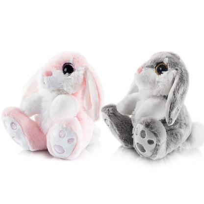 My OLi 2 Pack Easter Bunny Stuffed Animals 7 Inch Small Stuffed Bunny Soft Plush Rabbit Toys with Floppy Ears Bedtime Friend Soft Toy Easter Gifts for Kids Girls & Boys, Gray & Pink