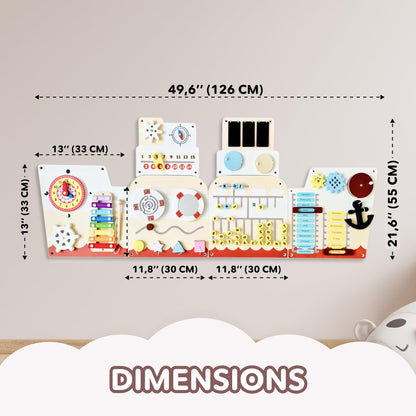Cateam Sensory Wall Panel for Kids - Activity Wall Busy Board for Toddlers and preschoolers. 16in1 Learning Activity Center. Wooden Montessori Toys for Education and Early Development - Ship