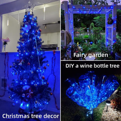 YEGUO 4 Pack Blue Solar Fairy Lights, Each 33ft 100 LED Christmas Lights Outdoor Waterproof, 8 Modes Sliver Wire Solar String Lights