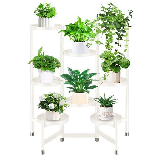 VeyFolzin.st 8 Tier Metal Plant Stand for Indoor Outdoor, Heavy Duty Flower Pot Stands for Multiple Plant, Anti-Rust Iron Plant Pot Shelf, Decoration Racks for Living Room Balcony Garden Patio (White)