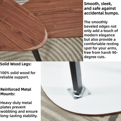 DURISEN Nesting Coffee Table Set of 2-Mid Century Modern Guitar Pick Stacking Tables with Solid Wood Legs-Waterproof Triangle Center Side End Table for Small Living Room,Apartment,Balcony (Walnut)