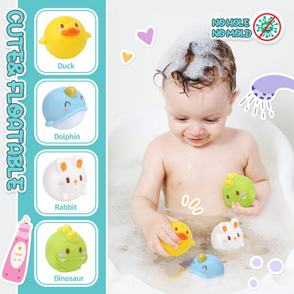 CUTE STONE Baby Bath Toys, No Hole Floating Squirting Bathtub Toy W/ Water Slide Building Track, Duck Fishing Net Game, Toddler Shower Toys, Water& Pool Toys, Educational Gifts for Boys Girls