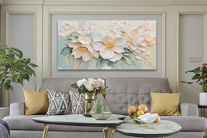 Anolyfi White Textured Flowers Canvas Wall Art for Living Room, Modern Aesthetic Sage Florals Painting Wall Decor for Hallway Bedroom Dining Room Office Home Decor 40"x20"