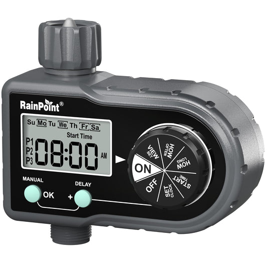 RAINPOINT Sprinkler Timer, Hose Timer with 3 Individual Programs, Water Timer for Garden Hose Faucet, Programmable Automatic/Manual Irrigation System, for Specific Days or Daily Outdoor Lawn Watering