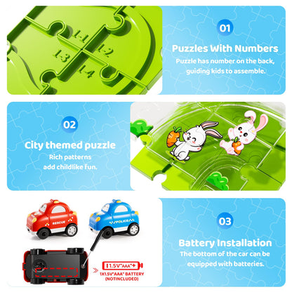 Beby Buty 48PCS Puzzle Race Track Car Set Toys for Kids Boys, Floor Puzzle Car Tracks for Boys Ages 3-5 4-6, Toddler Toys Gifts for 3 4 5 Year Old Kids, Ideal 3 4 5 6 Year Old Birthday Gifts