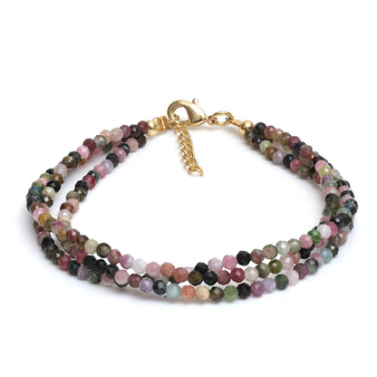 Gempires Multi Tourmaline Beaded Bracelets Colorful Ligtweight Gemstone Jewelry Hypoallergenic 8 Inch Gold Plated Handmade Crystal Jewelry Bracelets