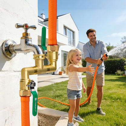 2 Way Brass Garden Hose Splitter Heavy Duty, 360° Rotatable Y Valve, Full Flow Large Ball Valve, 304 Stainless Steel Long Handle, 3/4" GHT Thread for Outdoor Faucet Lawn Irrigation Car Wash
