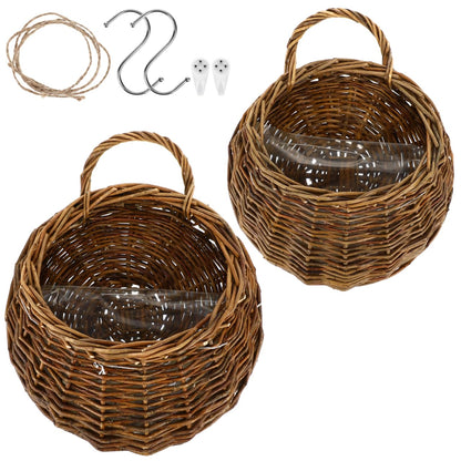 Yardwe Wicker Planter Wall Hanging Flower Pot Set - Rattan Hanging Basket for Indoor Outdoor Garden Decor 2 Pieces 4.7X10.5X4.7 Inches