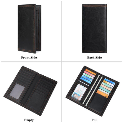 FALAN MULE Long Wallet for Men Leather Bifold Card Holder Slim Wallet with ID Window