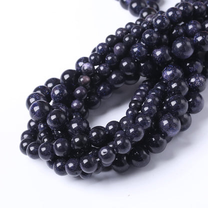 10MM Blue Sand Round Loose Beads Natural Gem Beads Crystal Energy Stone Beads for Jewelry Making DIY Bracelet Necklace