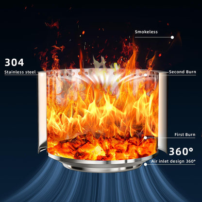 CABZOON Smokeless Fire Pits for Outside,Solo Bonfire Fire Pit with Removable Ash Pan,304 Stainless Steel Liner Heightening Outdoor Heater, Enhanced Airflow and Easy Cleanup