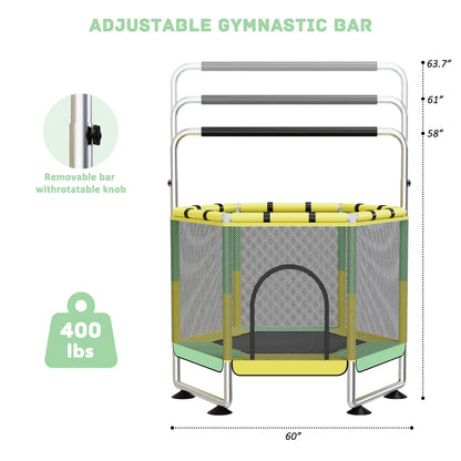 60" Trampoline for Kids, Upgrade Full Anti-Rust 440lbs Indoor Outdoor Toddler Trampoline with Net, Adjustable Trampolines with Anti-Rollover Bottom, Birthday Gifts for Boys & Girls