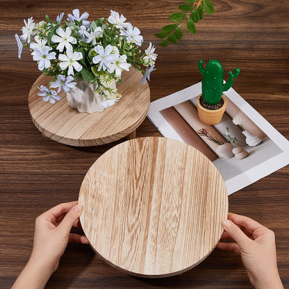 SUPERFINDINGS 2 Sets Wood Plant Stand 25cm Round Wooden Plant Stool Tan Wooden Riser Display Pedestal Low Flower Pot Holder for Indoor Outdoor Desktop Counter Room