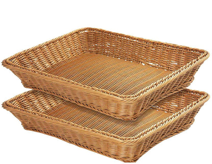 Teng Lang 15.8" Fruit Baskets Wicker Bread Basket, Woven Tabletop Food Fruit Vegetables Serving, Restaurant Serving Basket,Brown(2 PACKS)