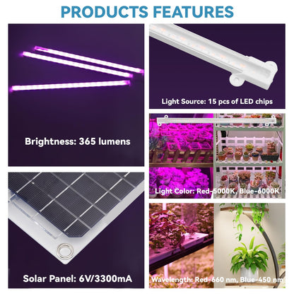 Solar Grow Lights for Outdoor Plants, Adjust Gooseneck Grow Light for Indoor Plants, Solar Plant Grow Light for Indoor Garden Balcony Greenhouse Herbs Vegetables Flowers Potted (30W)