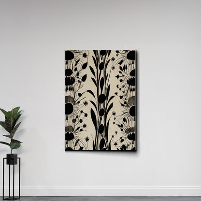 Canvas Print Scandinavian Folk Art Black and Beige Abstract Botanical Wall Art for Scandinavian Home Decor Canvas, Print