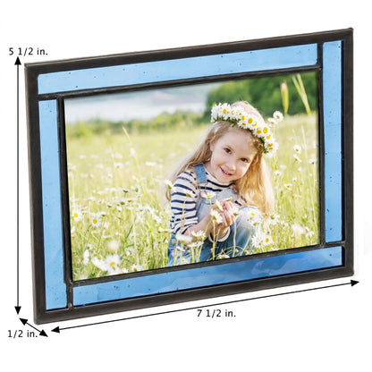 Blue Picture Frame Stained Glass Easel Back 4x6 Photo Display Horizontal Vertical Home Decor Graduation Gift for Women or Men Family Vacation Pic 324-46HV