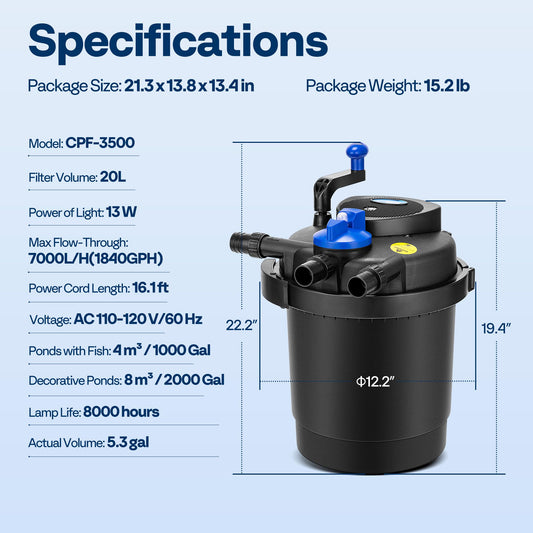 VIVOHOME Pressurized Biological Pond Filter, 1840GPH Suitable for Koi Ponds up to 1000 Gallons or Ornamental Ponds up to 2100 Gallons