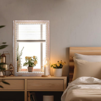 36x24 Inch Rustic Farmhouse Rectangle Bathroom Mirror Decorative, Boho Wooden Rectangular Mirrors for Wall Decor, Over Sink, Living Room, Entryway - Horizontal/Vertical Mounting