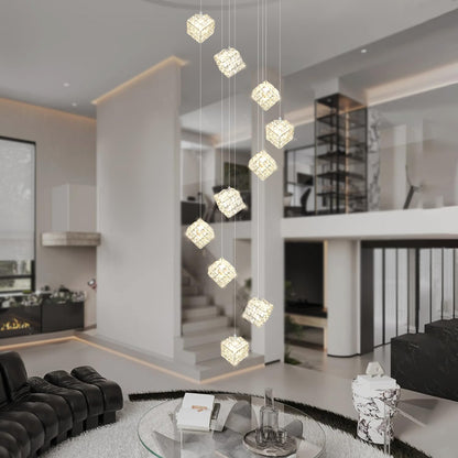 Shial Lighting 10-Lights Foyer Chandelier Modern Crystal Chandeliers Large Chandelier for High Ceilings,Crystal Pendant Light for Living Room Stairwell Dining Room Entryway