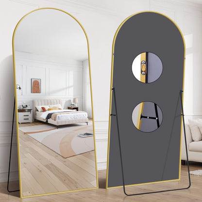 InfiniGlass 76"x34" Arched Full Length Mirror, Large Floor Mirror with Aluminum Alloy Frame Standing Hanging or Leaning Wall-Mounted Mirror, Vanity Mirror for Living Room and Bedroom,Gold