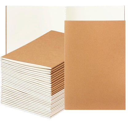 Nicunom 30 Pack A5 Kraft Notebooks, Bulk Blank Journals for Kids, Travel Journal Unlined Sketchbooks Memo Diary Planner for Office Classroom Supplies, 60 Pages, 8.3x5.5 inch