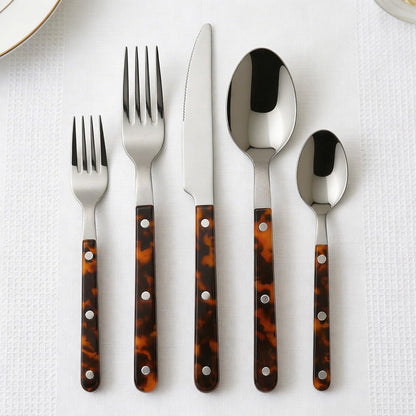 Khen Premium Stainless Steel Flatware Set, 20 Piece Tortoise Cutlery Collection, Mirror Polished Tableware Utensils for Kitchen Dining, Elegant Modern Design with ABS Handle, Durable Dinnerware