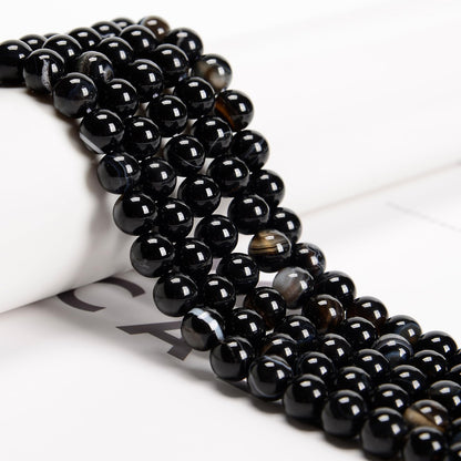 65Pcs 6mm Black Striped Agate Natural Round Loose Real Stone Beads Gemstone Genuine for DIY Hand Made Craft Jewelry Bracelet Earring Necklace String Making Energy Healing Power